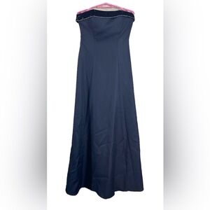 Bill Levkoff Navy Blue Strapless Velvet ‎ Chiffon Long Formal Gown Size 5/6 VTG